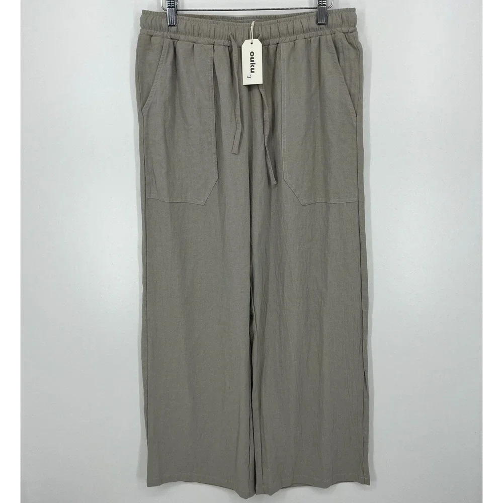 Ouku Pants Men's Size L Gray Cotton Straight Leg 100% Cotton‎ Relaxed New NWT